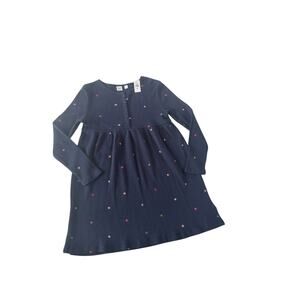 NWT Girls Gap Navy Blue Thermal Embroidered Stars Dress 8 Long Sleeves #5075